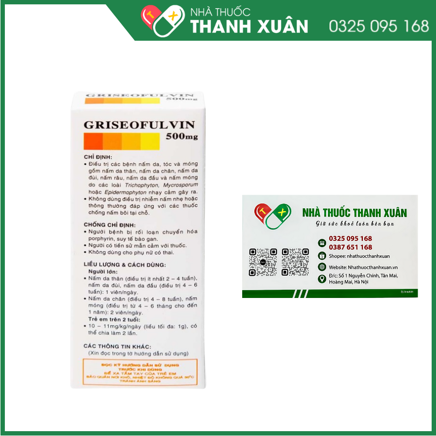 Griseofulvin 500 điều trị các bệnh nấm da, tóc và móng
